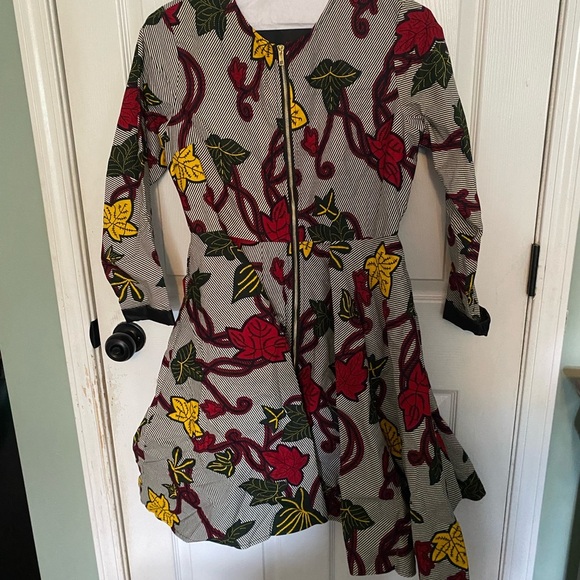 Red and Yellow Long Sleeve A-Line Dress for Work - Picture 1 of 6